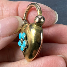 Load image into Gallery viewer, Antique Victorian Padlock Heart Turquoise Yellow Gold Mourning Locket Pendant