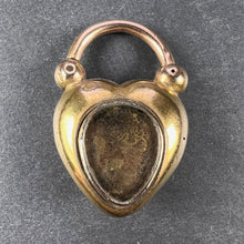 Load image into Gallery viewer, Antique Victorian Padlock Heart Turquoise Yellow Gold Mourning Locket Pendant