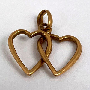 French 18K Yellow Gold Entwined Love Hearts Charm Pendant