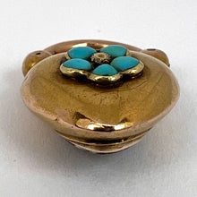 Load image into Gallery viewer, Antique Victorian Padlock Heart Turquoise Yellow Gold Mourning Locket Pendant