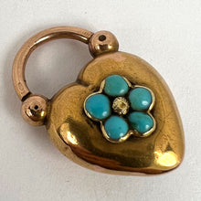 Load image into Gallery viewer, Antique Victorian Padlock Heart Turquoise Yellow Gold Mourning Locket Pendant