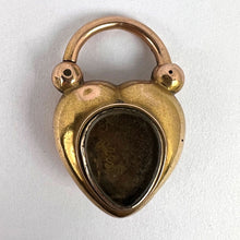 Load image into Gallery viewer, Antique Victorian Padlock Heart Turquoise Yellow Gold Mourning Locket Pendant