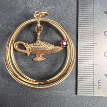 Load image into Gallery viewer, Vintage Large Genie Lamp 14K Yellow Gold Red Ruby Kinetic Charm Pendant