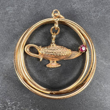 Load image into Gallery viewer, Vintage Large Genie Lamp 14K Yellow Gold Red Ruby Kinetic Charm Pendant