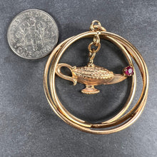 Load image into Gallery viewer, Vintage Large Genie Lamp 14K Yellow Gold Red Ruby Kinetic Charm Pendant