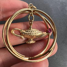 Load image into Gallery viewer, Vintage Large Genie Lamp 14K Yellow Gold Red Ruby Kinetic Charm Pendant
