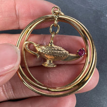 Load image into Gallery viewer, Vintage Large Genie Lamp 14K Yellow Gold Red Ruby Kinetic Charm Pendant