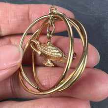 Load image into Gallery viewer, Vintage Large Genie Lamp 14K Yellow Gold Red Ruby Kinetic Charm Pendant
