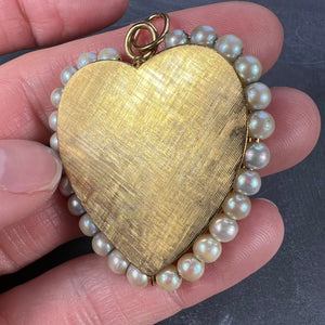 14K Yellow Gold Pearl Large Heart Charm Pendant