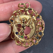 Load image into Gallery viewer, Large Vintage Cupid 14 Karat Yellow Gold Gem Set Charm Pendant