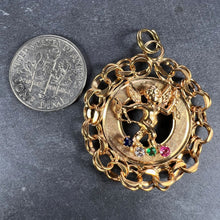 Load image into Gallery viewer, Large Vintage Cupid 14 Karat Yellow Gold Gem Set Charm Pendant