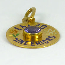 Load image into Gallery viewer, Mini January Sincerity 18K Yellow Gold Enamel Amethyst Aquarius Zodiac Birthstone Charm Pendant