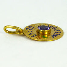 Load image into Gallery viewer, Mini January Sincerity 18K Yellow Gold Enamel Amethyst Aquarius Zodiac Birthstone Charm Pendant