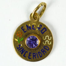 Load image into Gallery viewer, Mini January Sincerity 18K Yellow Gold Enamel Amethyst Aquarius Zodiac Birthstone Charm Pendant