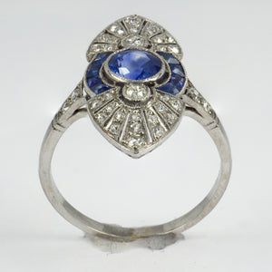French White Diamond Blue Sapphire Platinum Ring