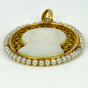 French 18K Yellow Gold Pearl Mother-of-Pearl Virgin Mary Charm Pendant