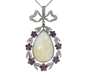 Belle Epoque Opal Diamond Amethyst Necklace Pendant