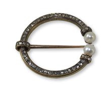 Load image into Gallery viewer, French Diamond and Pearl Fibula Brooch c.1890
