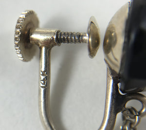 Onyx and Rock Crystal Double Drop Earrings c.1920