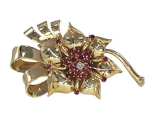 Load image into Gallery viewer, Gold Ruby Diamond Flower Brooch Bangle

