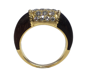 French 18K Gold Wood Diamond Philippine style Ring
