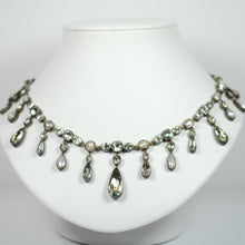 Load image into Gallery viewer, 1820 Georgian Blue Aquamarine White Pearl Silver Fringe Riviere Pendant Necklace
