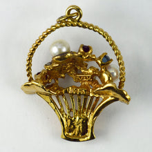 Load image into Gallery viewer, Flower Basket 14K Yellow Gold Gem Set Charm Pendant
