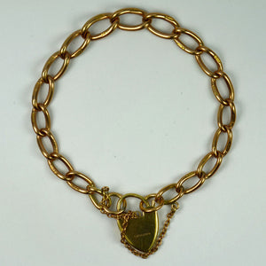 Georg Jensen 9K Rose Gold Engraved Heart Padlock Curb Link Bracelet