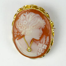 Load image into Gallery viewer, 18K Yellow Gold Diamond Helmet Shell Cameo Brooch Pendant
