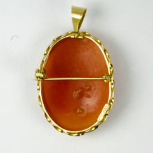 Load image into Gallery viewer, 18K Yellow Gold Diamond Helmet Shell Cameo Brooch Pendant