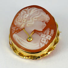 Load image into Gallery viewer, 18K Yellow Gold Diamond Helmet Shell Cameo Brooch Pendant