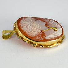 Load image into Gallery viewer, 18K Yellow Gold Diamond Helmet Shell Cameo Brooch Pendant
