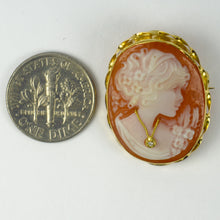 Load image into Gallery viewer, 18K Yellow Gold Diamond Helmet Shell Cameo Brooch Pendant