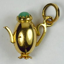 Load image into Gallery viewer, 18K Yellow Gold Turquoise Paste Coffee Pot Charm Pendant