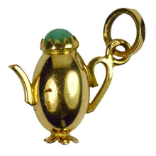 Load image into Gallery viewer, 18K Yellow Gold Turquoise Paste Coffee Pot Charm Pendant