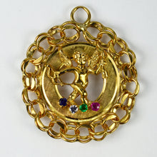 Load image into Gallery viewer, Large Vintage Cupid 14 Karat Yellow Gold Gem Set Charm Pendant