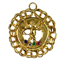 Load image into Gallery viewer, Large Vintage Cupid 14 Karat Yellow Gold Gem Set Charm Pendant