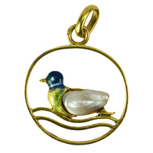 Load image into Gallery viewer, French 18K Yellow Gold Enamel Pearl Duck Charm Pendant
