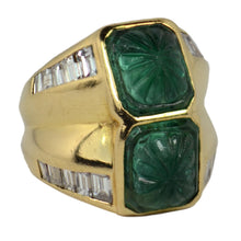 Load image into Gallery viewer, Carved Emerald Diamond 18K Yellow Gold Ring