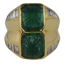 Load image into Gallery viewer, Carved Emerald Diamond 18K Yellow Gold Ring
