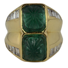 Load image into Gallery viewer, Carved Emerald Diamond 18K Yellow Gold Ring