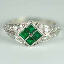 Load image into Gallery viewer, Checkerboard Invisibly-Set Emerald Diamond Pave Platinum Ring
