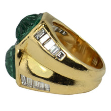 Load image into Gallery viewer, Carved Emerald Diamond 18K Yellow Gold Ring