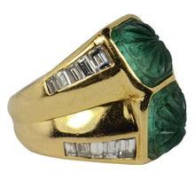 Load image into Gallery viewer, Carved Emerald Diamond 18K Yellow Gold Ring