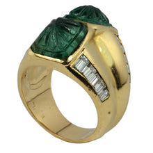 Load image into Gallery viewer, Carved Emerald Diamond 18K Yellow Gold Ring