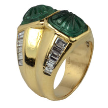 Load image into Gallery viewer, Carved Emerald Diamond 18K Yellow Gold Ring