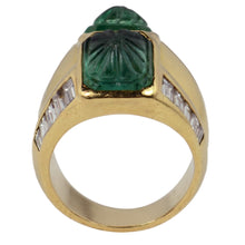 Load image into Gallery viewer, Carved Emerald Diamond 18K Yellow Gold Ring