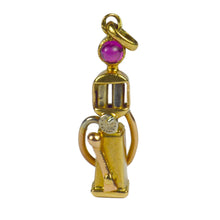Load image into Gallery viewer, French Yellow Gold Red Ruby Gas Pump Charm Pendant