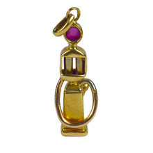 Load image into Gallery viewer, French Yellow Gold Red Ruby Gas Pump Charm Pendant