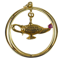 Load image into Gallery viewer, Vintage Large Genie Lamp 14K Yellow Gold Red Ruby Kinetic Charm Pendant